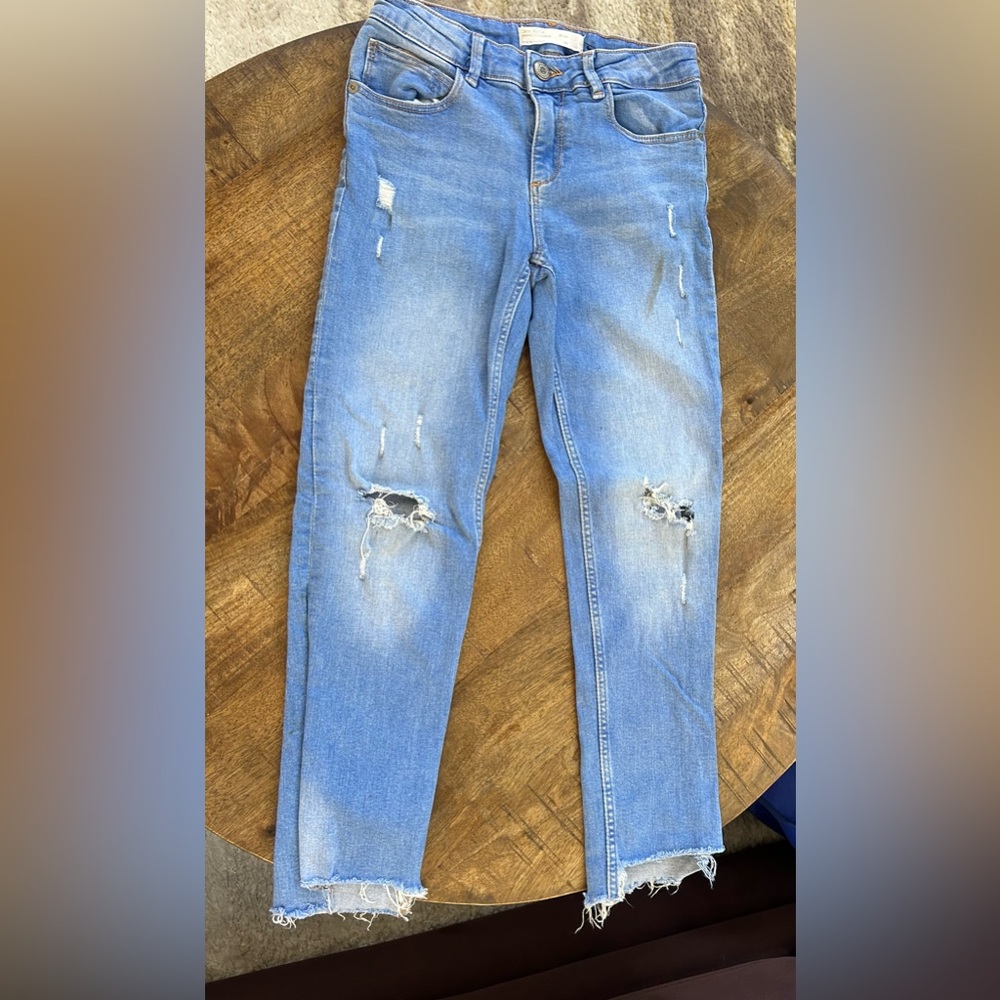 Zara Light Blue Distressed Skinny Jeans
